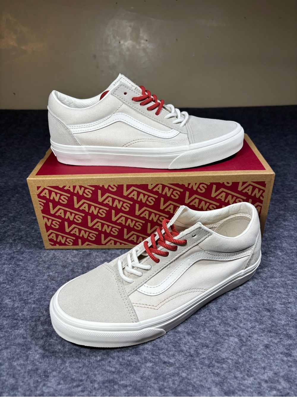New Vans Old Skool Sneakers in White with Red Laces